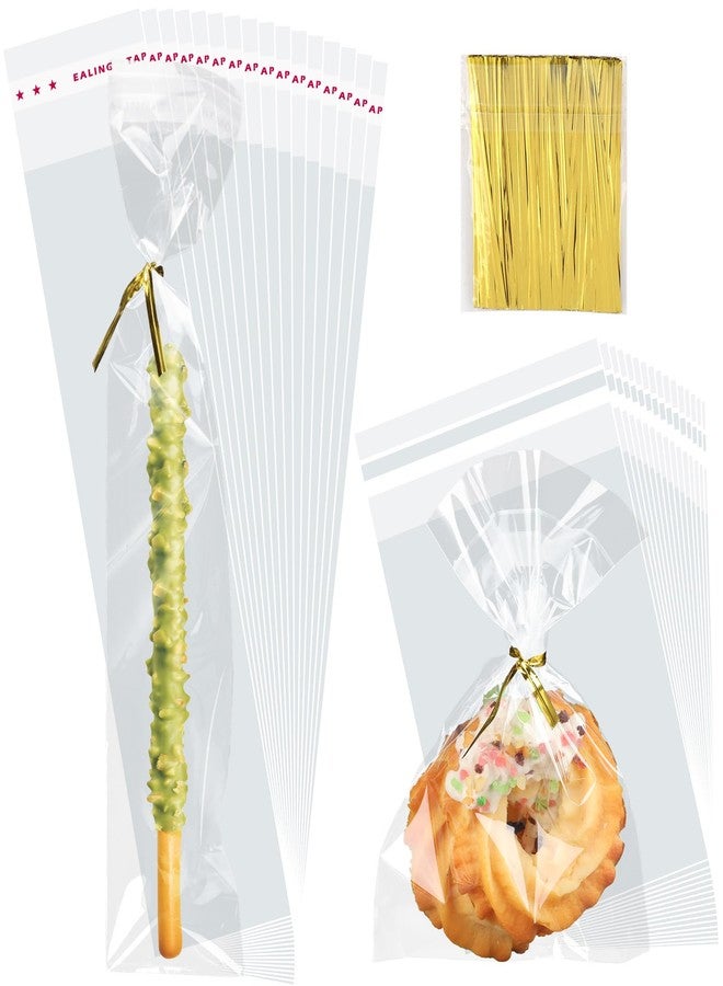 Lemicin 200 Pcs Pretzel Rod Bags Small Clear Individual Plastic Self Sealing Cellophane Treat Bags with Twist Ties for Chocolate Candies Cookies Candy Packaging Wrapping Gift Party Favors - Image 1